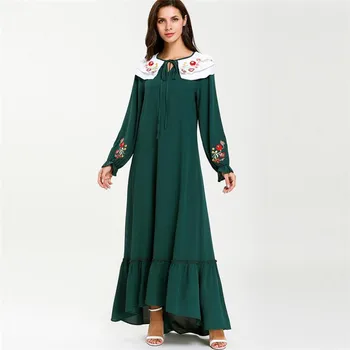 

Elegant women Vintage Embroidery Maxi Dress Ethnic Muslim Abaya Kimono Long Robe Gowns Ramadan Arab Eid Islamic Prayer a1175