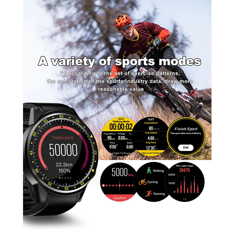 F1 GPS Bluetooth Smart Watch Heart Rate Monitor Smartwatch SIM TF Card Watches for Android IOS Watch Phone Electronic Wrist