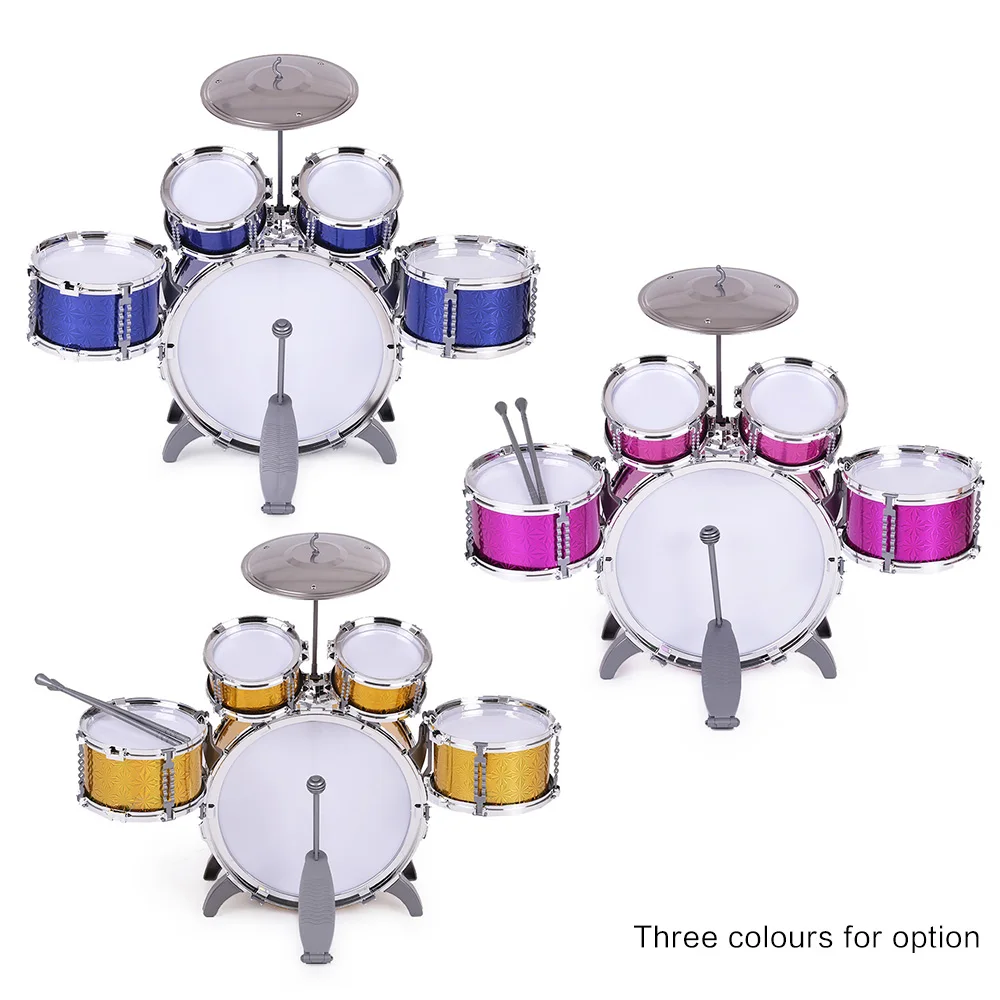 

Children Kids Drum Set Musical Instrument Toy 5 Drums with Small Cymbal Stool Drum Sticks for Boys Girls