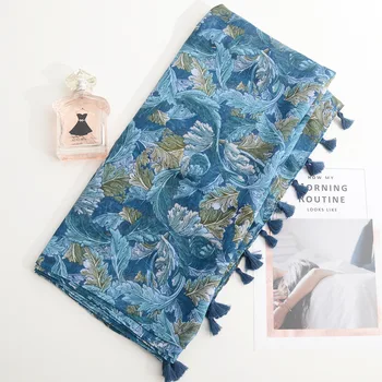 

KYQIAO women autumn spring Mexico style fresh vintage long blue print hijab scarf female retro neck scarf Muslim Hijab Snood