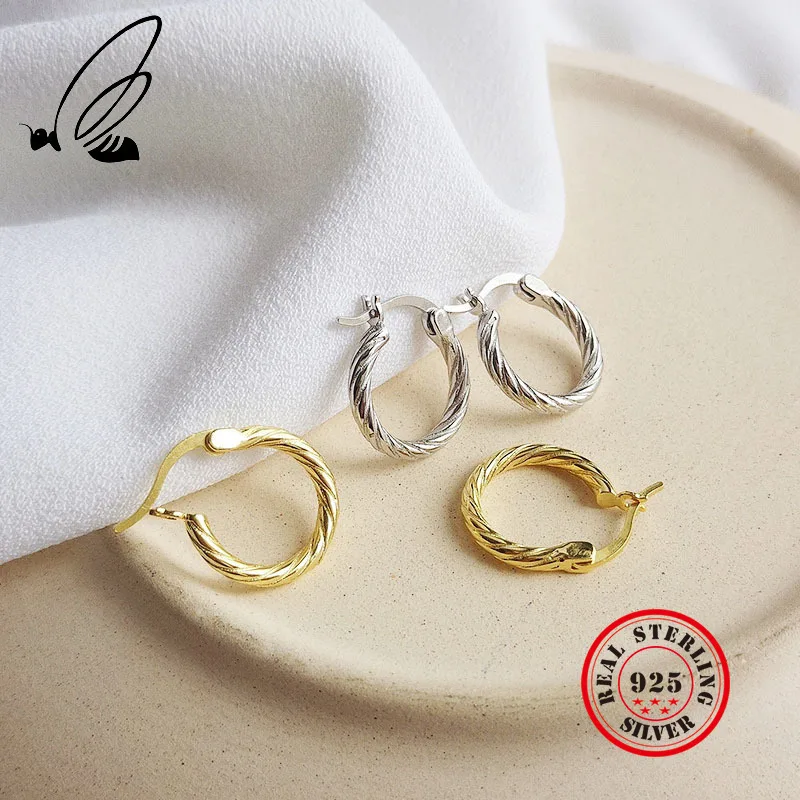 

Surface Circle Round Twist Hoop Earring For Women 925 Sterling Silver 2 Color Earing Lady Jewelry Gift Mujer Bijoux Femme Aretes