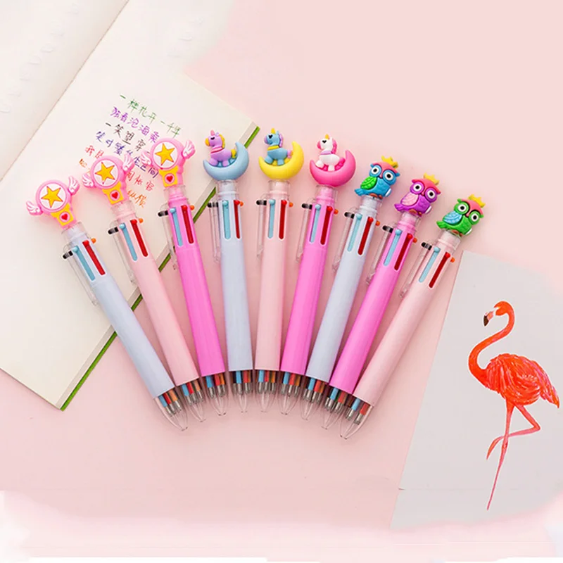 

Kawaii Multicolor Unicorn Pen Pink Animal Cats Owl Pig 6 Colors Ballpoint Pens Press Ball Pen 0.5mm for Writing Marking Supplies