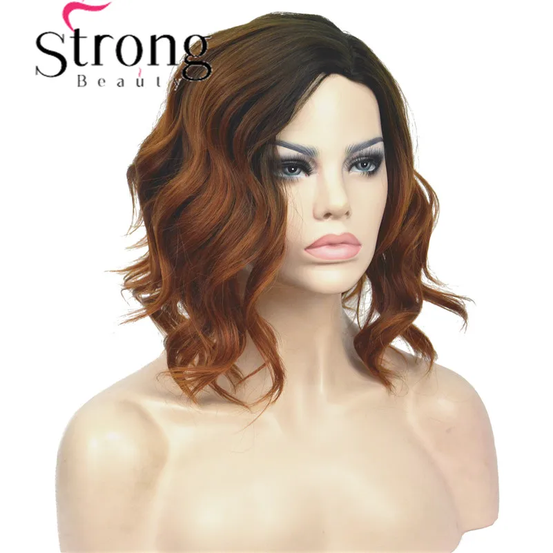 StrongBeauty короткий черный/коричневый Омбре Боб, боковая часть, без челки полный синтетический парик выбор цвета