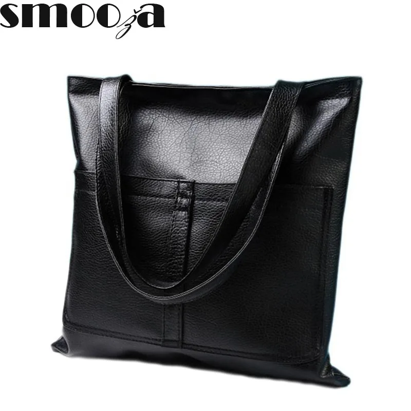 

SMOOZA European and American retro big shopping packet silver gold color women bags polished leather handbag women shoulder bag