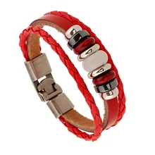 Низкая цена модные кожаные браслеты и Шарм браслет ручной работы красный для женщин мужчин браслеты мужской