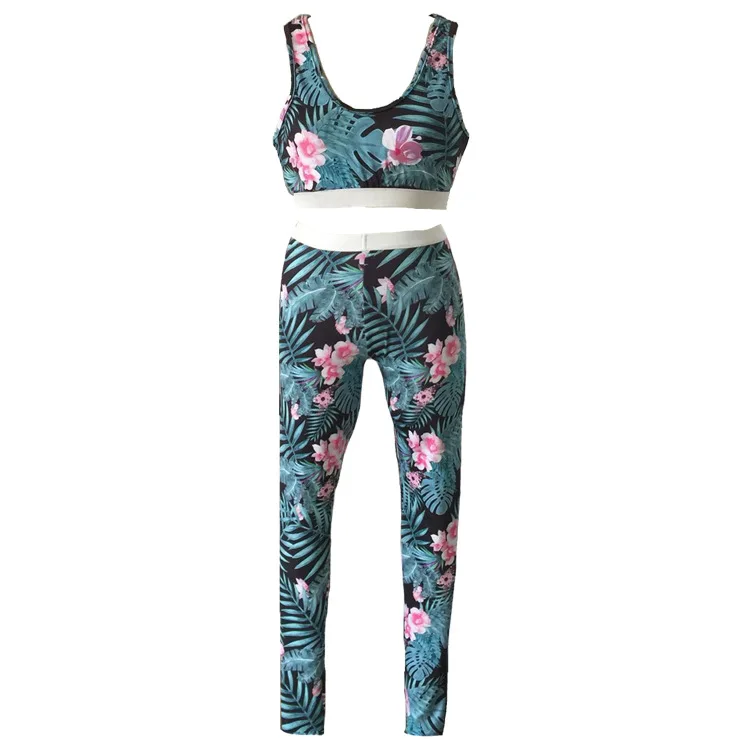Women Professional Padded Shockproof Sports Bra and Floral Printed Yoga Pants Gym Jogging Stretch Workout 2 PCS Running Set | Спорт и