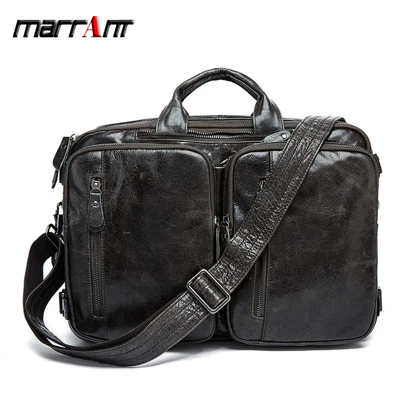 Мужской портфель из натуральной кожи, роскошная кожаная сумка на плечо, сумка-тоут для ноутбука, коровья кожа, деловая сумка с двойной подкладкой, сумка-мессенджер - Цвет: Silver grey