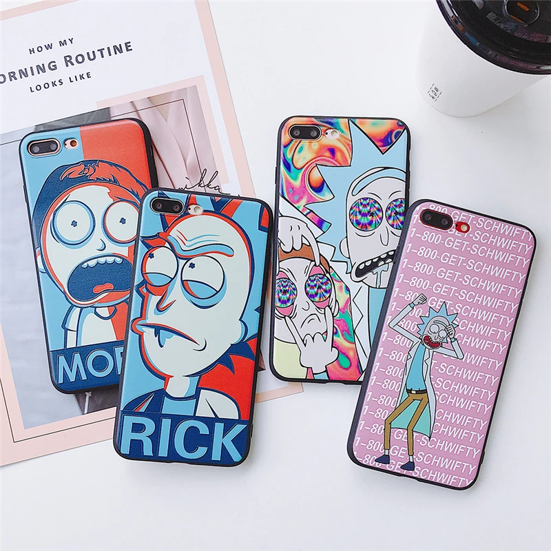 Sdreefge Rick / Morty Emboss Black Soft Shell Phone Cover for Apple iPhone 8 7 6 6S Plus X XS MAX XR Cellphones |