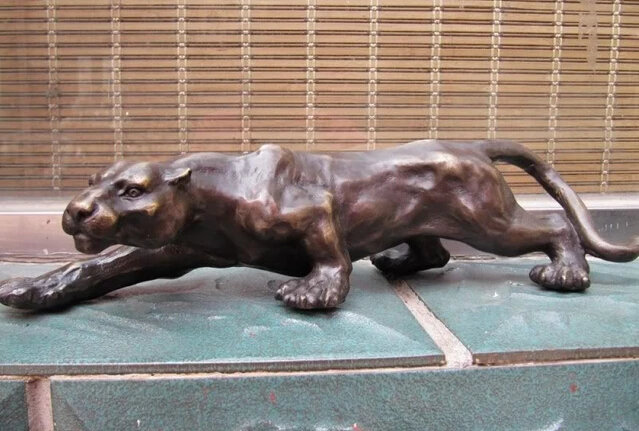 

Collectible bronze lion statue S0160 West Signed Bronze Copper Statue Art leopard catamount Sculpture Statue