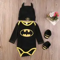 Модный комбинезон с Бэтменом для маленьких мальчиков, хлопковые топы + обувь + шляпа, комплект одежды из 3 шт., Одежда для новорожденных 0-24 м