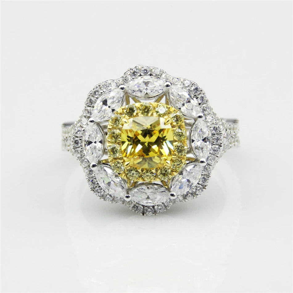 Halo Cushion 1CT 6mm ASCD Simulated Yellow Diamond Ring 925 Sterling