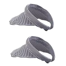 Летняя винтажная женская шляпа в полоску с пустым верхом и козырьком от солнца, складная широкополая УФ-защита, Спортивная уличная пляжная кепка с зажимом