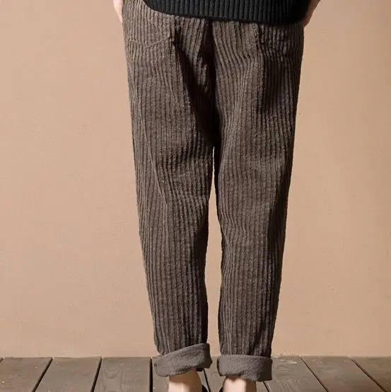 Vintage Stripe Harem Pants Trousers Corduroy Slim High Elastic Waist Chino Plus Size Loose Casual Pantlone Femme X87