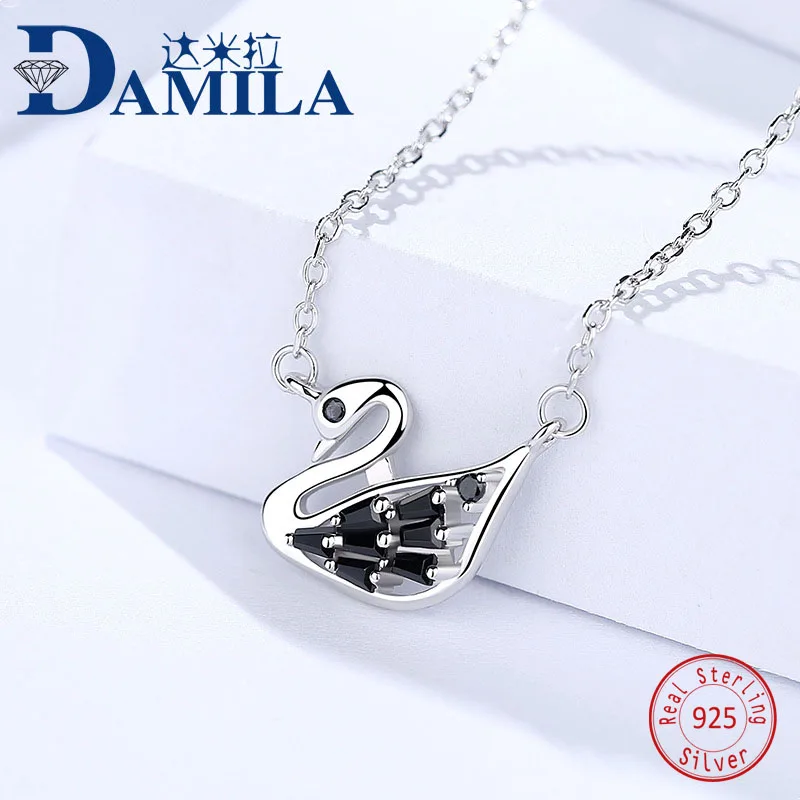 

100% 925 Sterling Silver swan pendant chain necklace For Women S925 silver choker jewelry necklaces for girl female jewelry