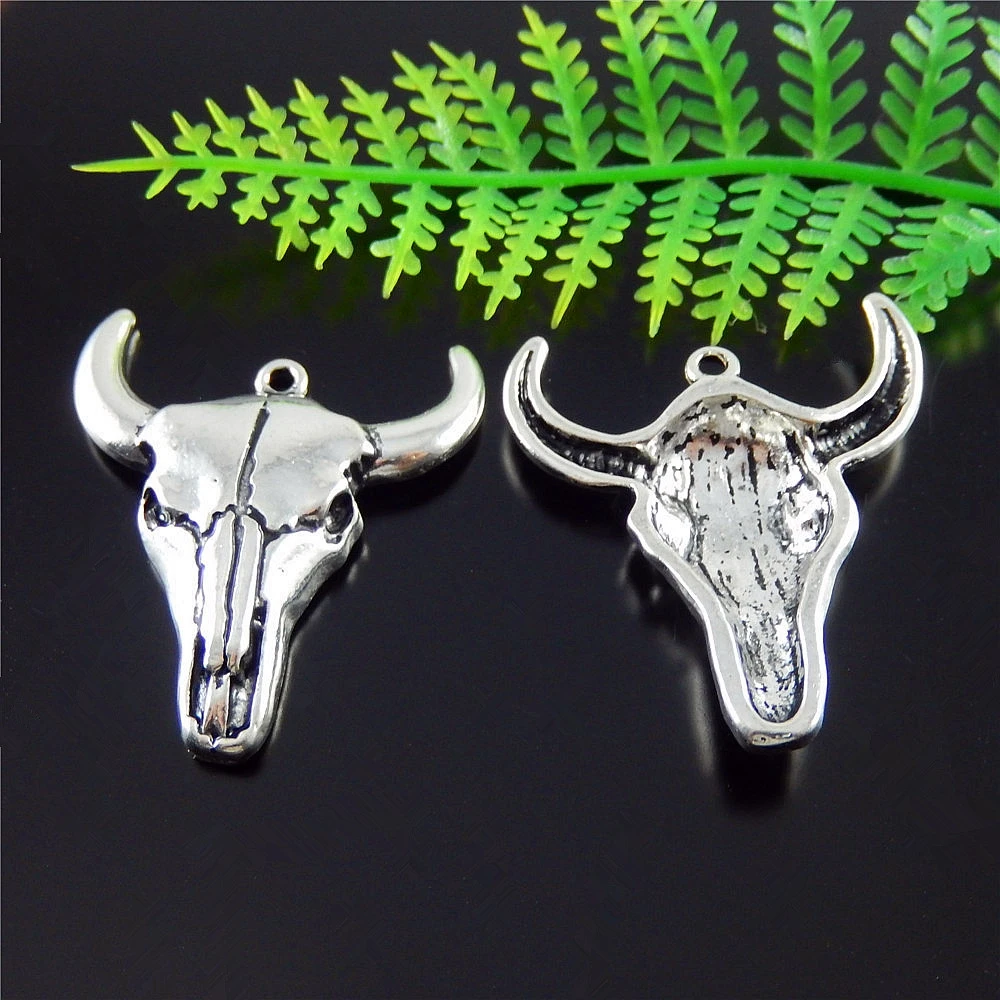 

10pc/lot Alloy Silver Creative Animal Cow Head Punk Man Necklace Pendant Jewelry Making Charm 32*28mm Handmade Craft Gift 51457
