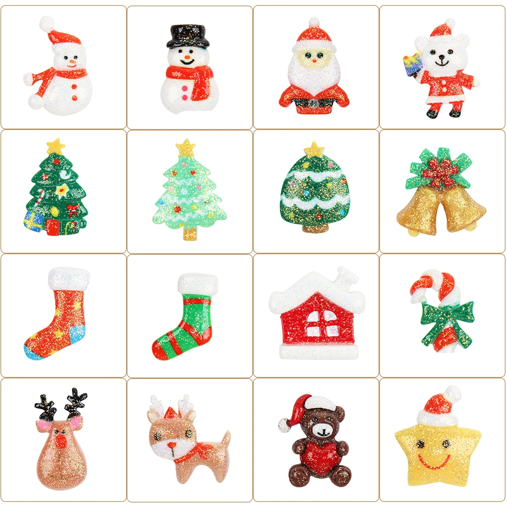 

10Pcs/lot Glitter Flat back Resin Cabochons Christmas Flatback Cabochon Embellishments for Scrapbooking Kawaii DIY Accessories
