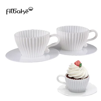 

FILBAKE Tea Cupcake Cups Round Shaped Silicone Muffin Cup White Cake Mold Baking Tools Non-Stick 8 PCS Set Baking Accessories