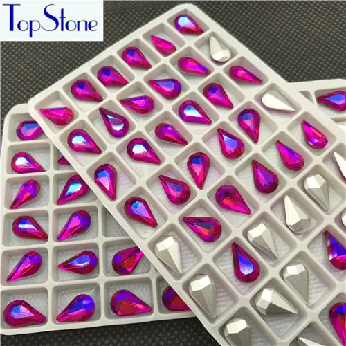 TopStone 6x10 мм 8x13 мм AB Цвета Стекло Хрустальные Слезинки Стразы для Костюмы декорацией сумки платья одежда - Цвет: Fuchsia AB