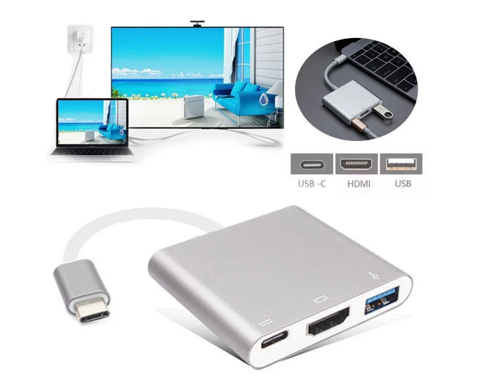 bilder für USB-C 3,1 bis 4 Karat HD HDMI HDTV USB 3.0 Typ C 3 in 1 Lade Hub Konverter-kabel-adapter 100 stücke großhandel bilder für USB-C 3,1 bis 4 Karat HD HDMI HDTV USB 3.0 Typ C 3 in 1 Lade Hub Konverter-kabel-adapter 100 stücke großhandel