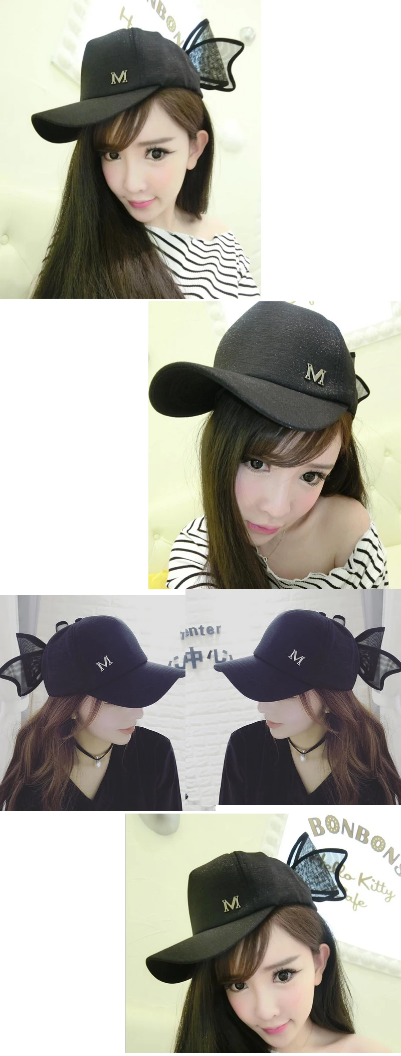 Big Bowknot Baseball Cap for Girl M mark Pink hat for Women Summer Adult Bow Caps Snapback Hip Hop Caps with a straight visor Women's Hats