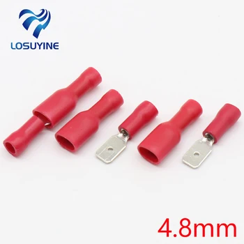 

100 Pcs (50Pairs) 4.8mm Red Female Male Electrical & Wiring Connector Insulated Crimp Terminal Spade