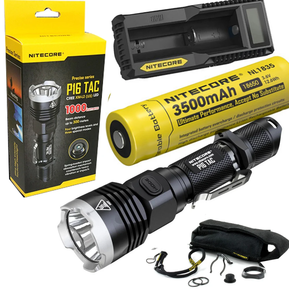 Nitecore P16 TAC 1000 Lumens CREE XM-L2 U3 LED Tactical Flashlight Hunting Search Torchs with 3500mAh 18650 battery and charger