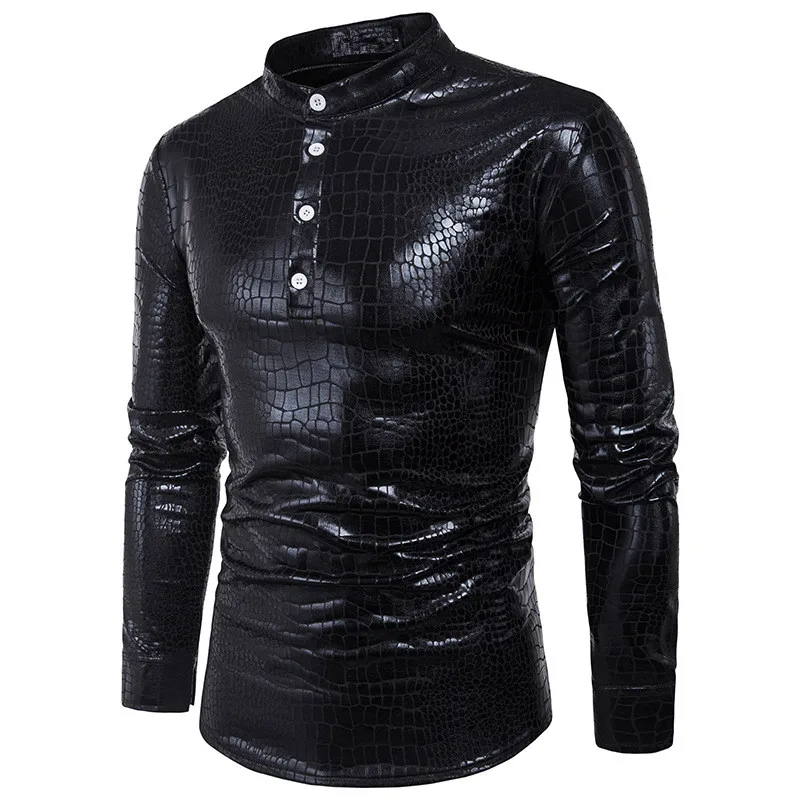 

Men Crocodile Skin Designer Fashion Autumn T Shirt High Quality 2017 Personality Korea Style Full Sleeve Tshirt Men Tops CS19