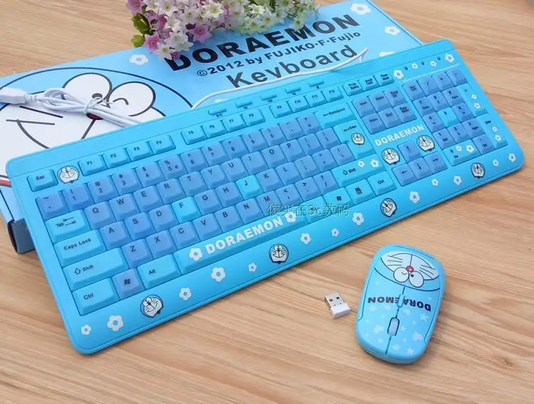 MAORONG TRADING Doraemon usb wired keyboard and wireless mouse slim