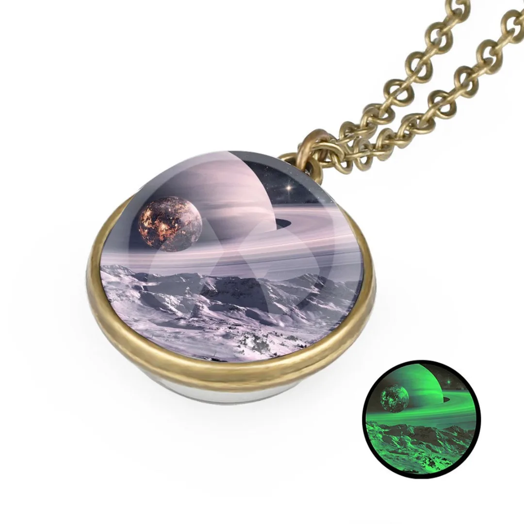 Fashion Women Men Glow In The Dark Universe Galaxy Nebula Chain Space Glass Ball Pendant Necklace Charms Shellhard  Jewelry Gift