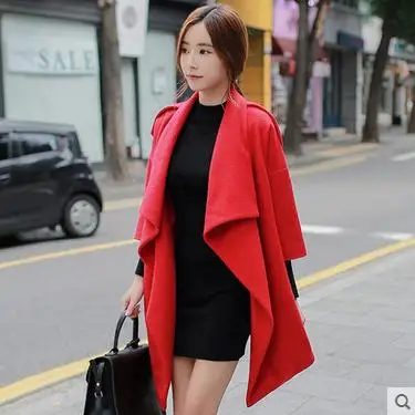 

Black Cashmere Coat Female Spring Autumn Flare Sleeve Open Stitch Turn-down Collar Women's Demi-Season Coats Wool Jacket CJJ0107