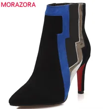 MORAZORA/; женские ботинки наивысшего качества; сезон осень-зима; обувь на высоком каблуке; ботинки из натуральной кожи; вечерние Ботильоны на молнии с острым носком