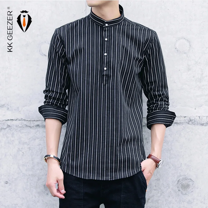 

Men Casual Shirt Striped COTTON 97% Formal Business Designer Long Sleeve Button Down Anti-wrinkle Dress Shirts Plus Size M 5XL
