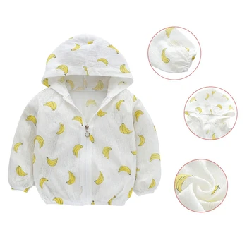

New Kids Sun Protection Clothing Unisex Cute Cartoon Print UV Protection Quick Dry Thin Jacket with Hooded Zipper Baby Coat