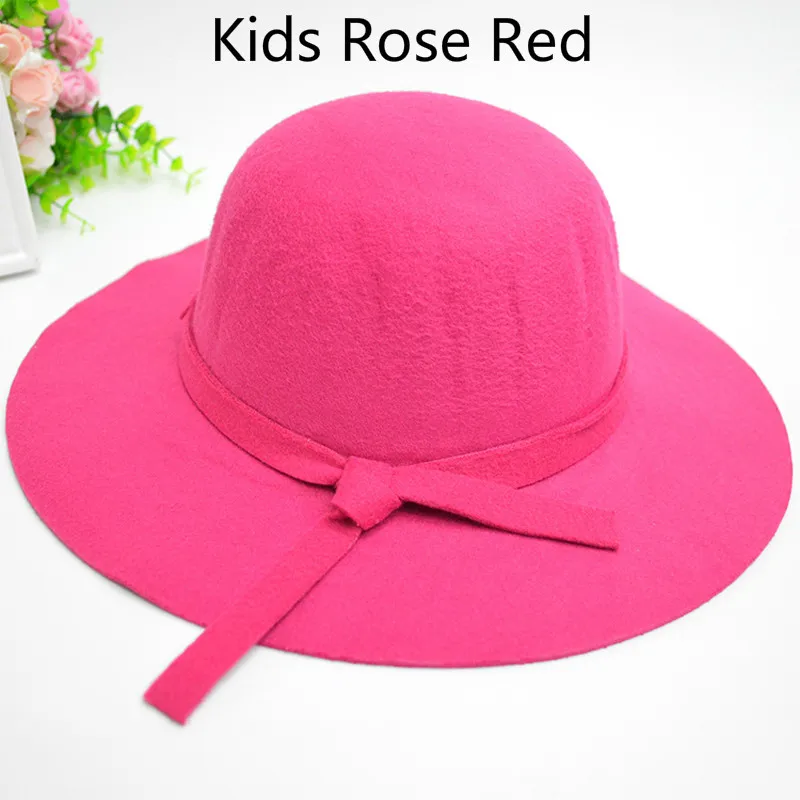 Осенне-зимние шапки с широкими полями для женщин и девочек, детские винтажные шерстяные фетровые шляпы-котелки, одноцветная флоппи-шапочка для родителей и детей - Цвет: as the picture