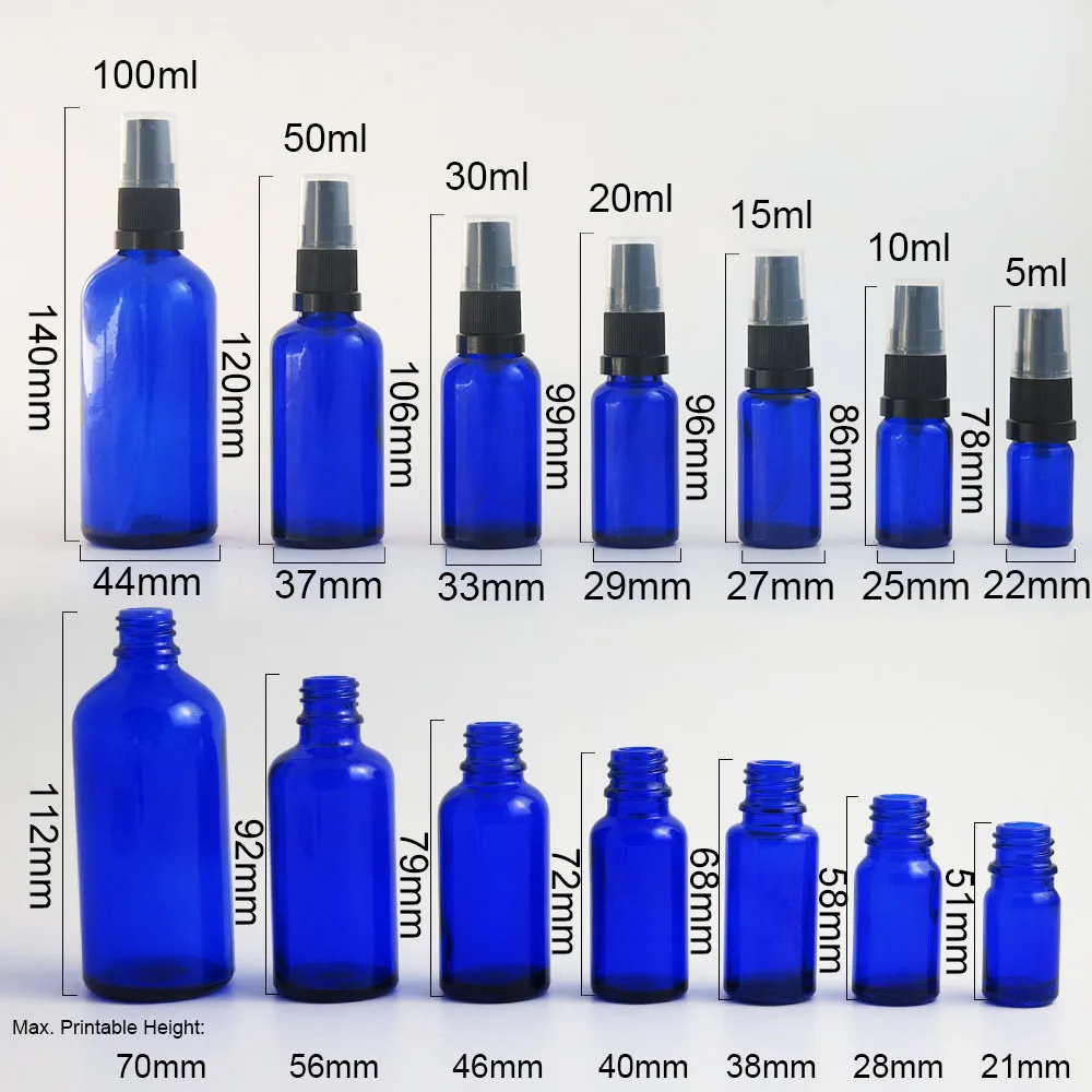 20x10 мл 20 мл 30 мл 50 мл 1 oz 1/2 oz синий Бостон круглый стеклянный флакон с белым мелким черный пластиковый насос крышкой