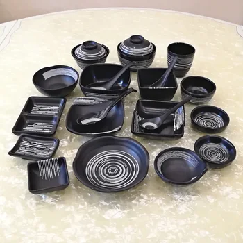 

Imitation Porcelain A5 Melamine Tableware Spoon Bowl Dish Tai Chi Kit Restaurant Soup Spoon Rice Bowl Black Frosted Dinnerware