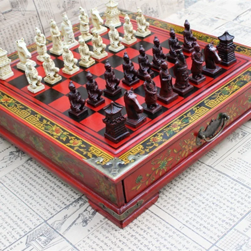 Hot Antique Chess Medium Desktop Stereo Chess Soldiers Resin Chess Pieces Wooden Board High Quality Gift Easytoday