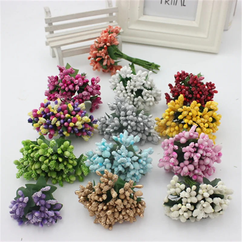 Дешевые 12 шт. искусственный бутон ягода с тычинками ягодный цветок для