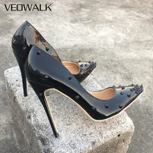 Veowalk/пикантные женские туфли на очень высоком каблуке с заклепками; модные женские туфли-лодочки из лакированной кожи с острым носком на шпильке; Цвет по индивидуальному заказу