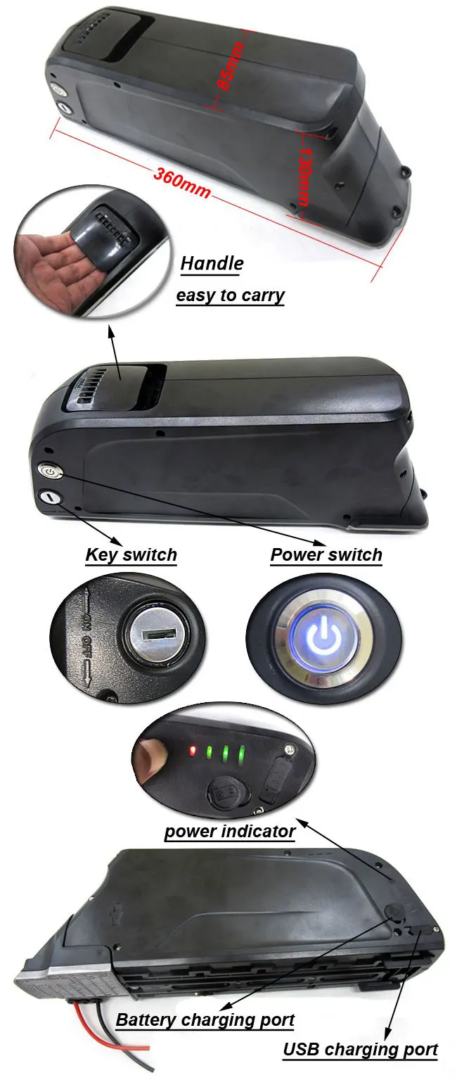 Discount 48 Volt 250W 500W Electric Bike Battery 48V 10Ah 12Ah 14Ah Dolphin Battery Pack 13S4P Li Ion 18650 Downtube Ebike Battery 1