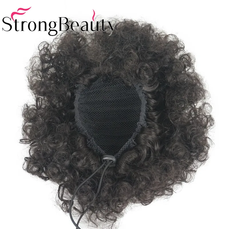 Strongbeauty афро булочка шиньон волосы конский хвост Синтетический кудрявый пушистый зажим в шнурок черный для женщин