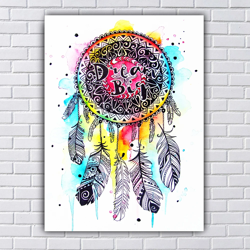 Nordic Watercolor Dream Catcher Poster Wall Art Canvas Painting For