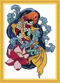 

Rich fish DMC Counted Chinese Cross Stitch Kits Printed Cross-Stitch Set Embroidery Needlework