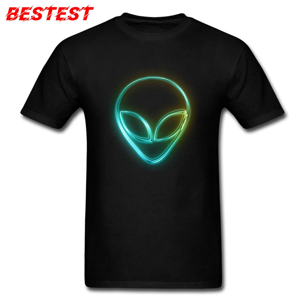 alien neon 081818 Comics Tshirts for Students 100% Cotton Labor Day Tops Shirt Family Tees Short Sleeve Company Crew Neck alien neon 081818 black