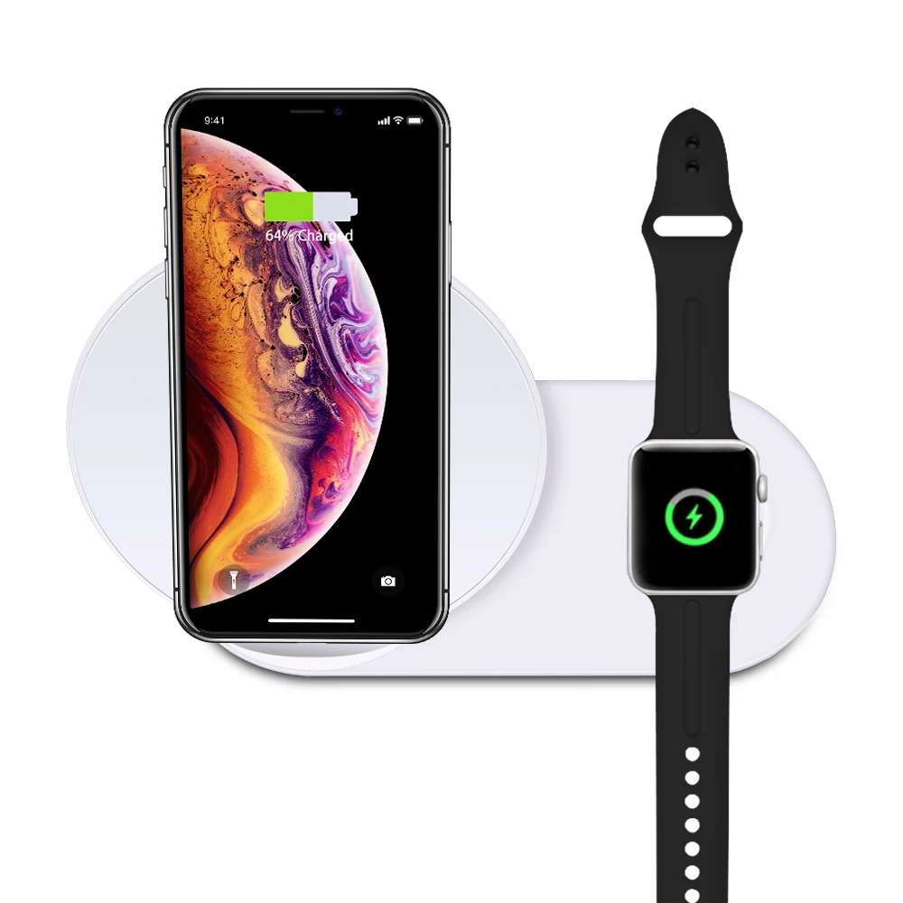 Беспроводное зарядное устройство Ascromy 2 в 1 для часов Apple watch Series 4 3 iPhone XS Max XR 8 Plus X