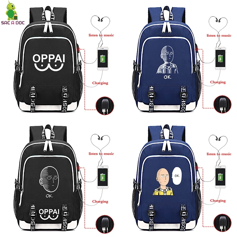 

One Punch Man USB Charging Backpacks OPPAI Pattern School Backpack Bags for Teenage Girls Boys Travel Bag Notebook Bag Mochilas