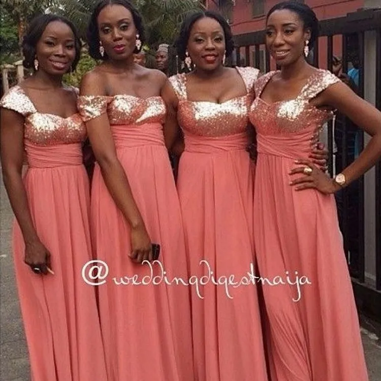 Africa American Wedding Coral Bridesmaid Dress Long