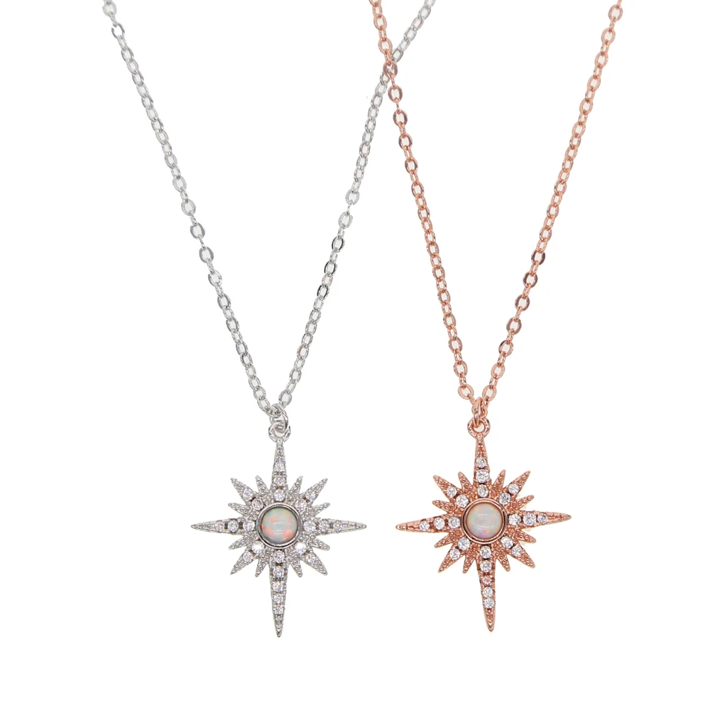 

For Women choker Northstar pendant Necklace Jewelry wedding Bijoux Collares Mujer Femme white fire opal star Lucky necklace 2019