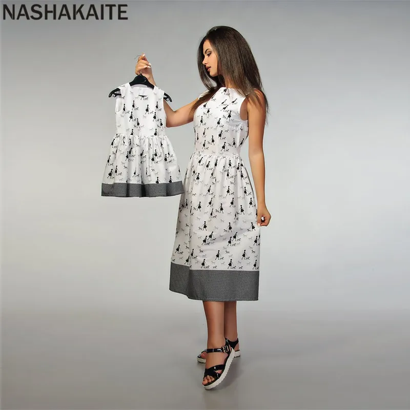 NASHAKAITE/семейная одежда для мамы и дочки Модное платье с принтом танцев Одежда