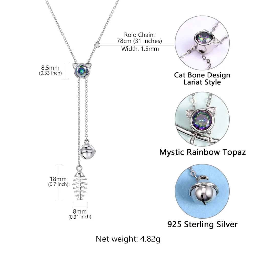 U7 Подлинная 925 пробы Серебряная кошка и рыба Длинная подвеска галстук ожерелье подарок для влюбленных цепочка для свитера женские модные ювелирные изделия